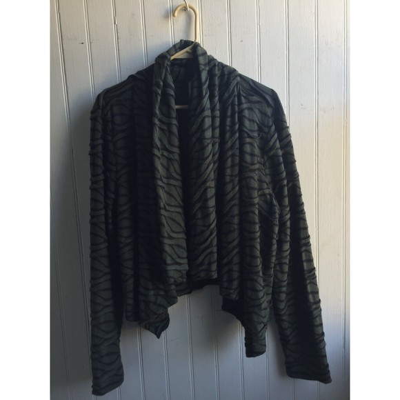 Chalet Green Black Patterned Open Cardigan Wrap - Waterfall Rayon XL Textured - Picture 6 of 12